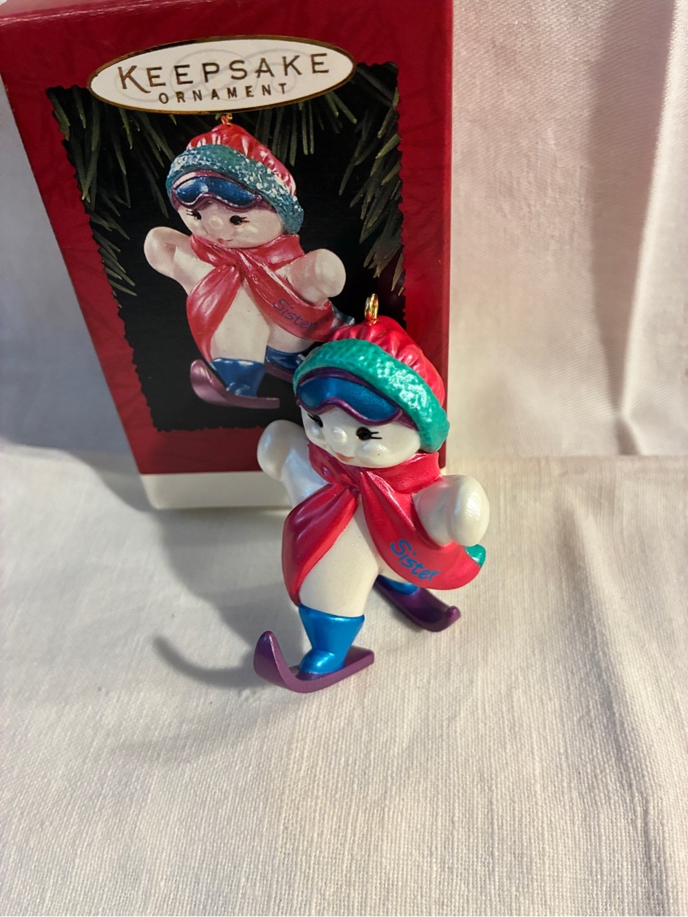 Hallmark Keepsake Sister Ornament skiing snow girl 1995 Vintage